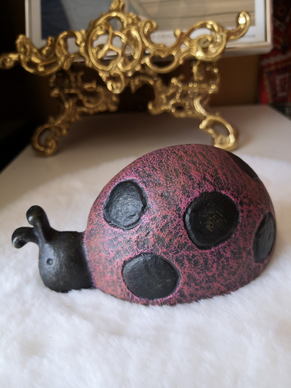NWT Vintage Whimsy Cast Iron Ladybug Door Stopper - Pink and Black